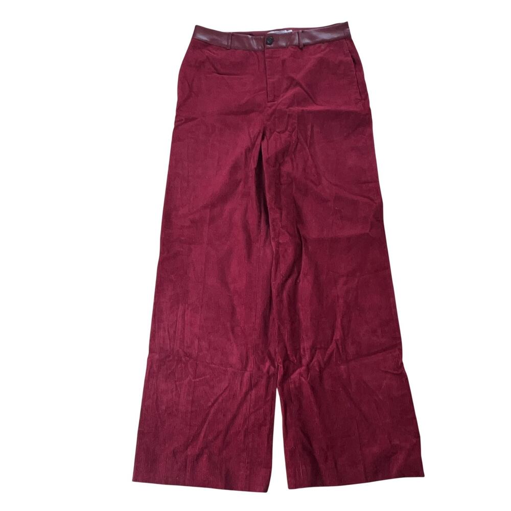 Fabrique Pants Womens M Red Corduroy Cropped Flat Front Pockets Zip Button